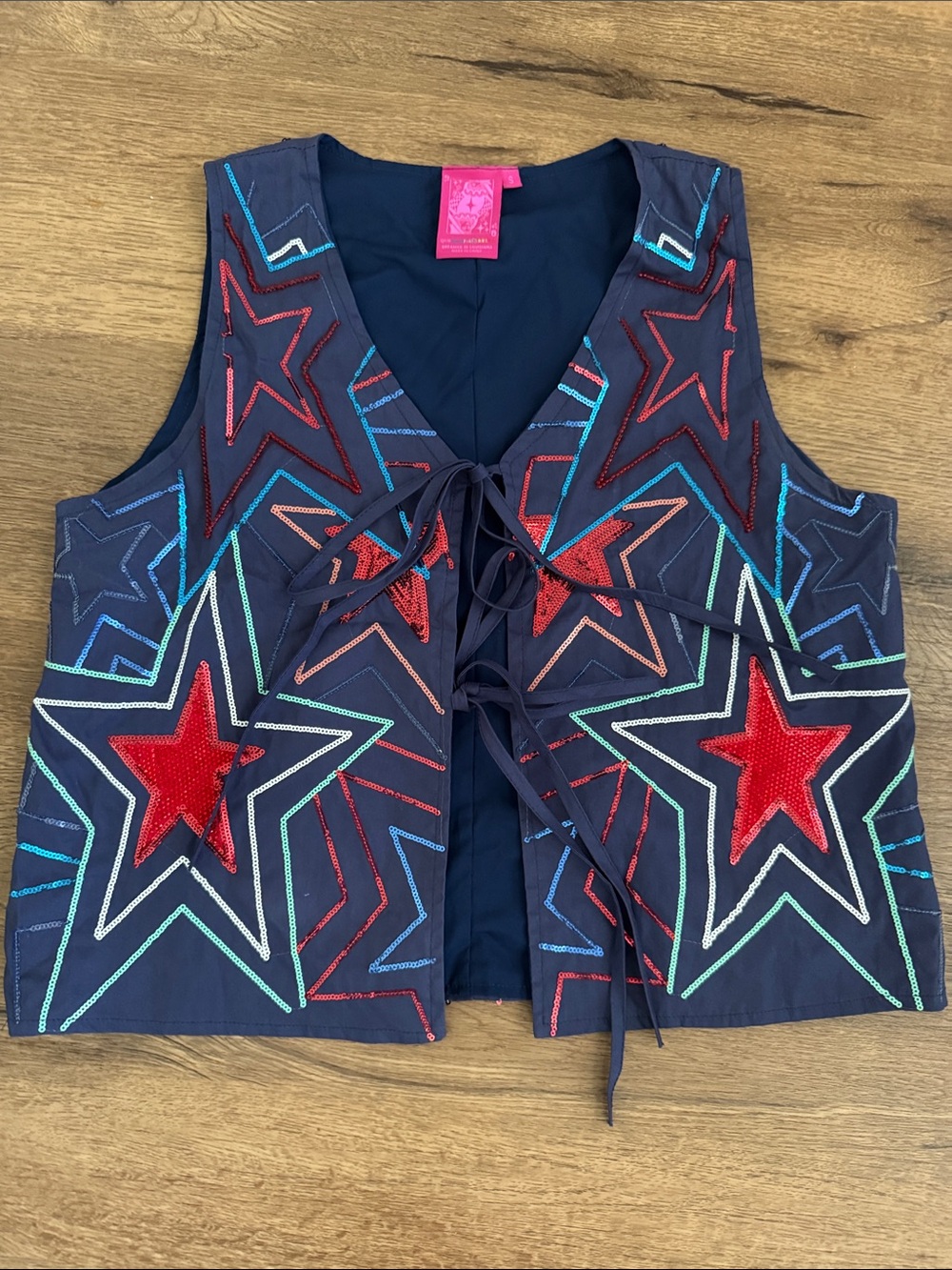 QUEEN OF SPARKLES Navy Tank Top Vest with Red Star Embroidery